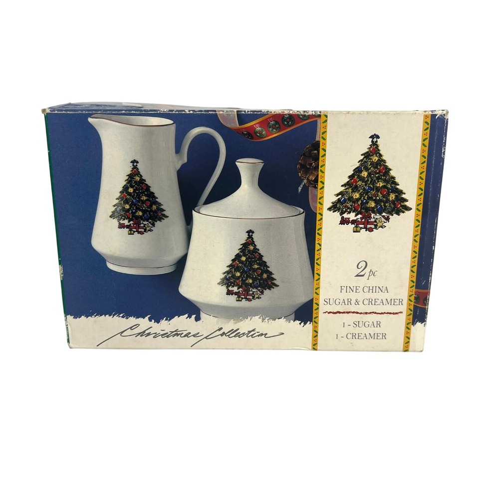 Sea Gull Fine China Christmas Collection Sugar and Creamer Set 2pc Holiday Tree